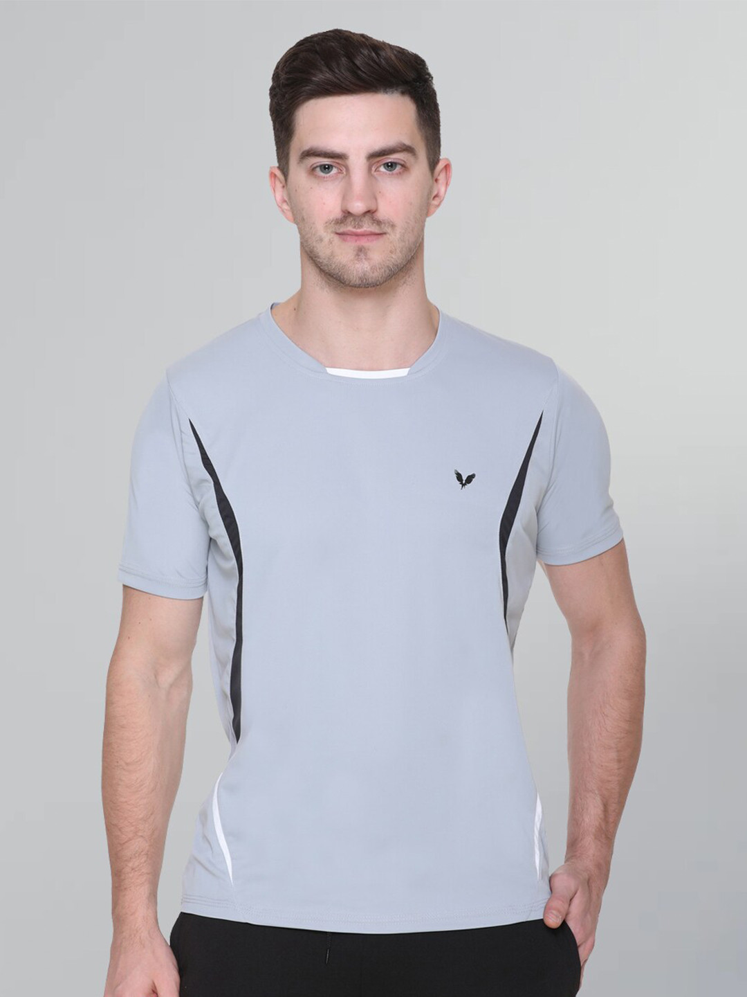 

GODFREY Men Grey Colourblocked Extended Sleeves Training or Gym T-shirt