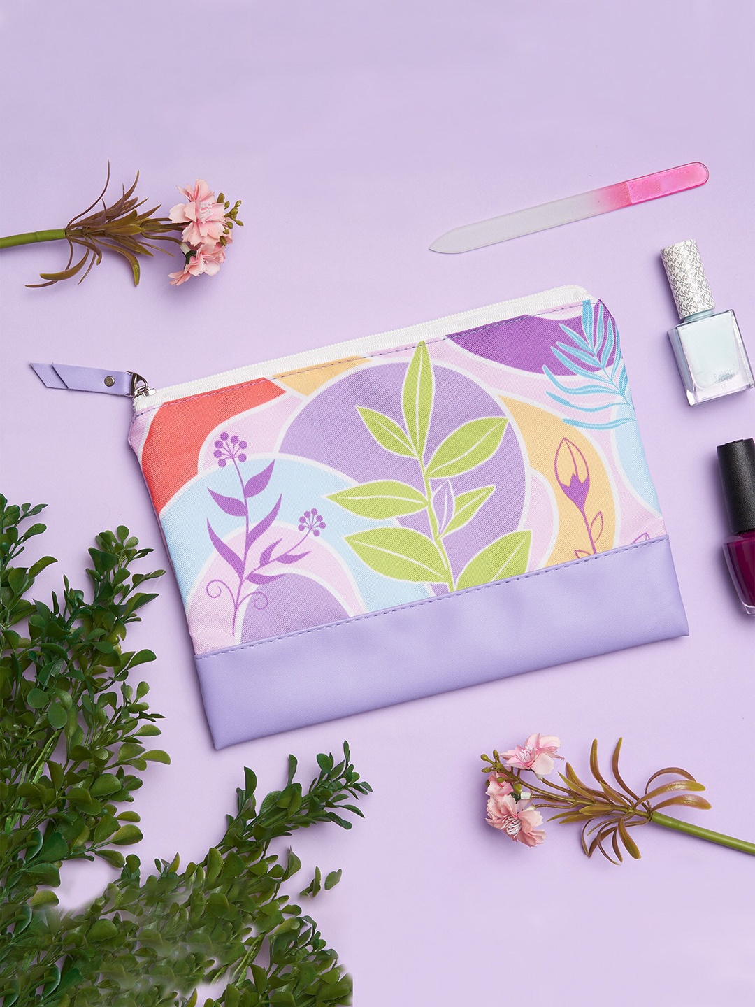 

Doodle Fern Flow Printed Make-Up Pouch, Purple