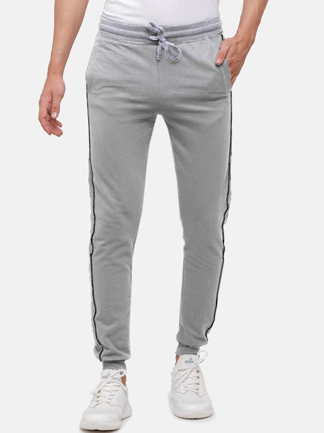 

MADSTO Men Pure Cotton Slim Fit Joggers, Grey melange