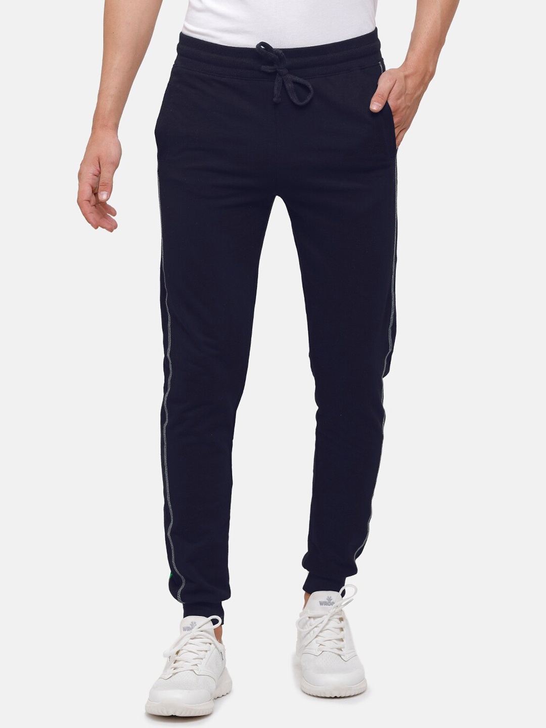 

MADSTO Men Slim-Fit Pure Cotton Joggers, Navy blue