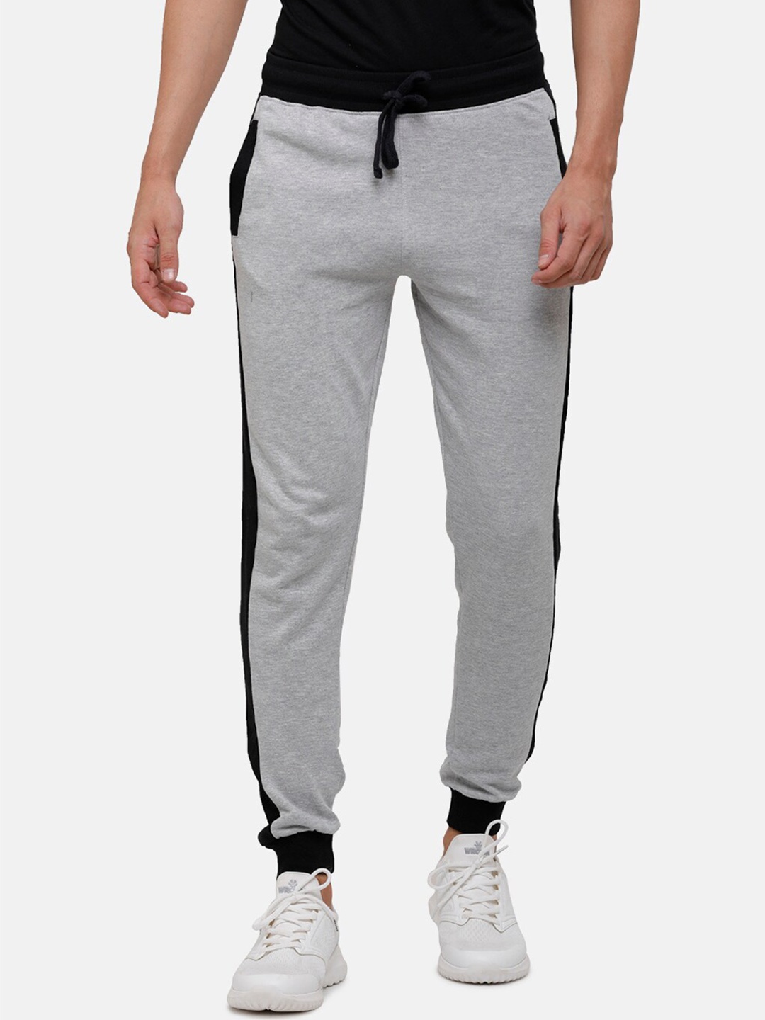 

MADSTO Men Slim-Fit Pure Cotton Joggers, Grey melange