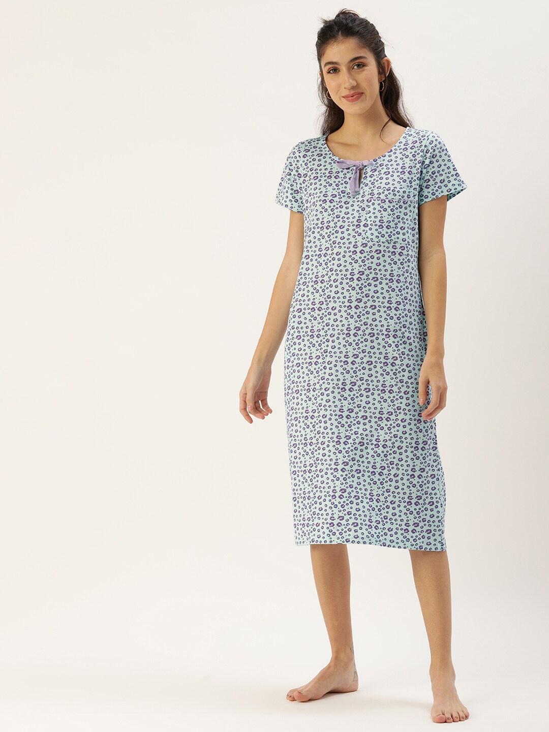 

Slumber Jill Animal Printed Pure Cotton Midi Nightdress, Blue