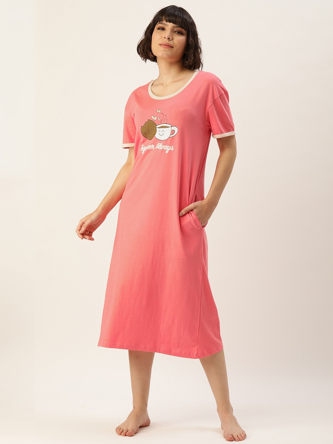 

Slumber Jill Graphic Printed Pure Cotton Midi Nightdress, Rose