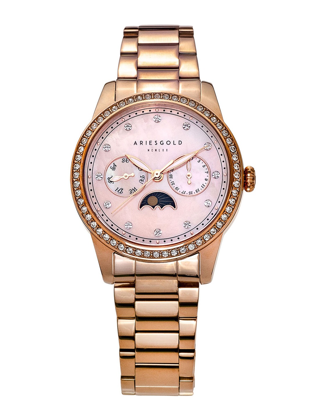 

Aries Gold Women Brass Embellished Dial & Stainless Steel Bracelet Style Watch, Rose gold