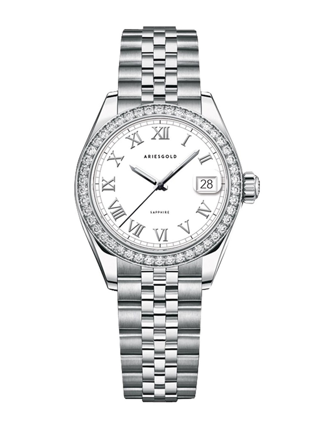 

Aries Gold Women White Brass Embellished Dial & Silver Toned Stainless Steel Straps Analogue Watch L 1070