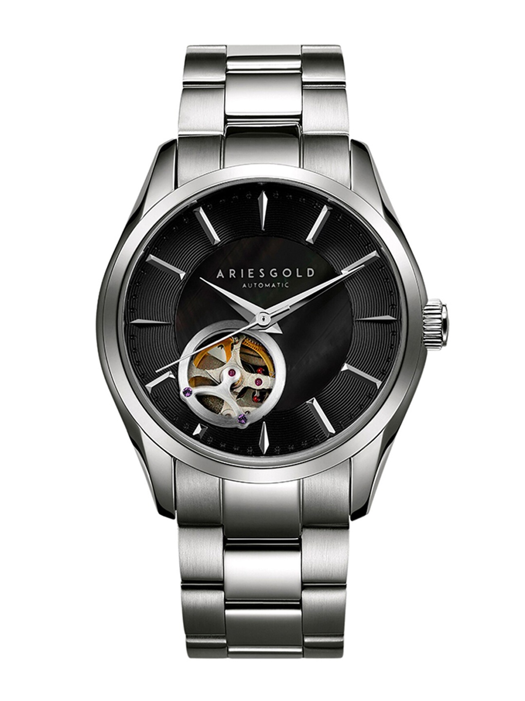 

Aries Gold Women Steel Straps Analogue Automatic Motion Powered Watch L 9023 S-BK, Black