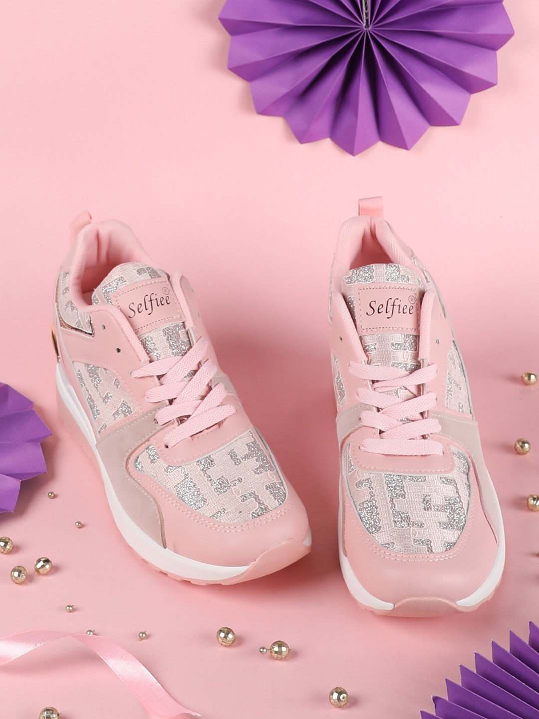 

THE WHITE POLE Women Printed Lace-Up Lightweight Sneakers, Pink