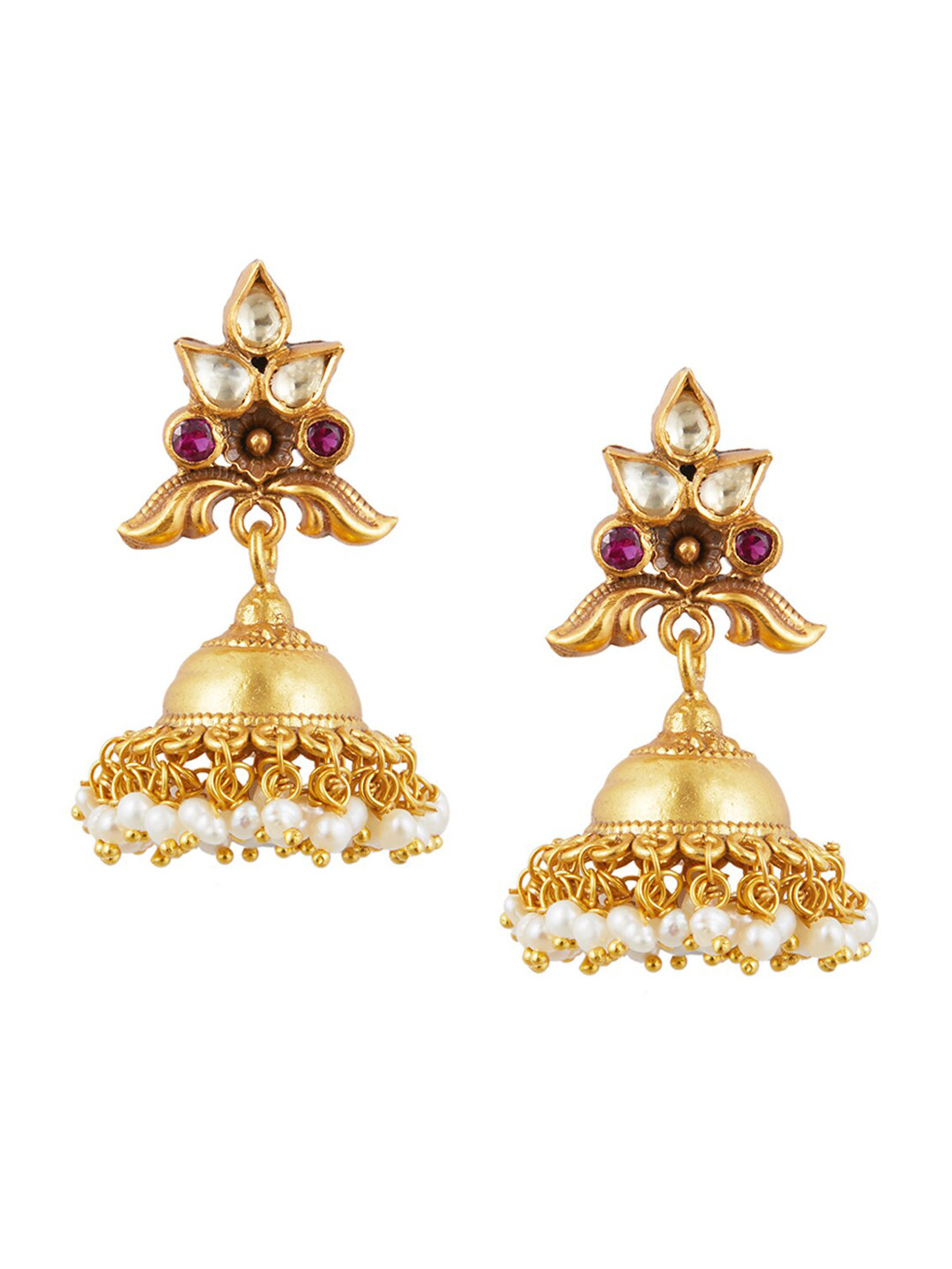 

ahilya Gold-Plated Dome Shaped Jhumkas Earrings, Maroon