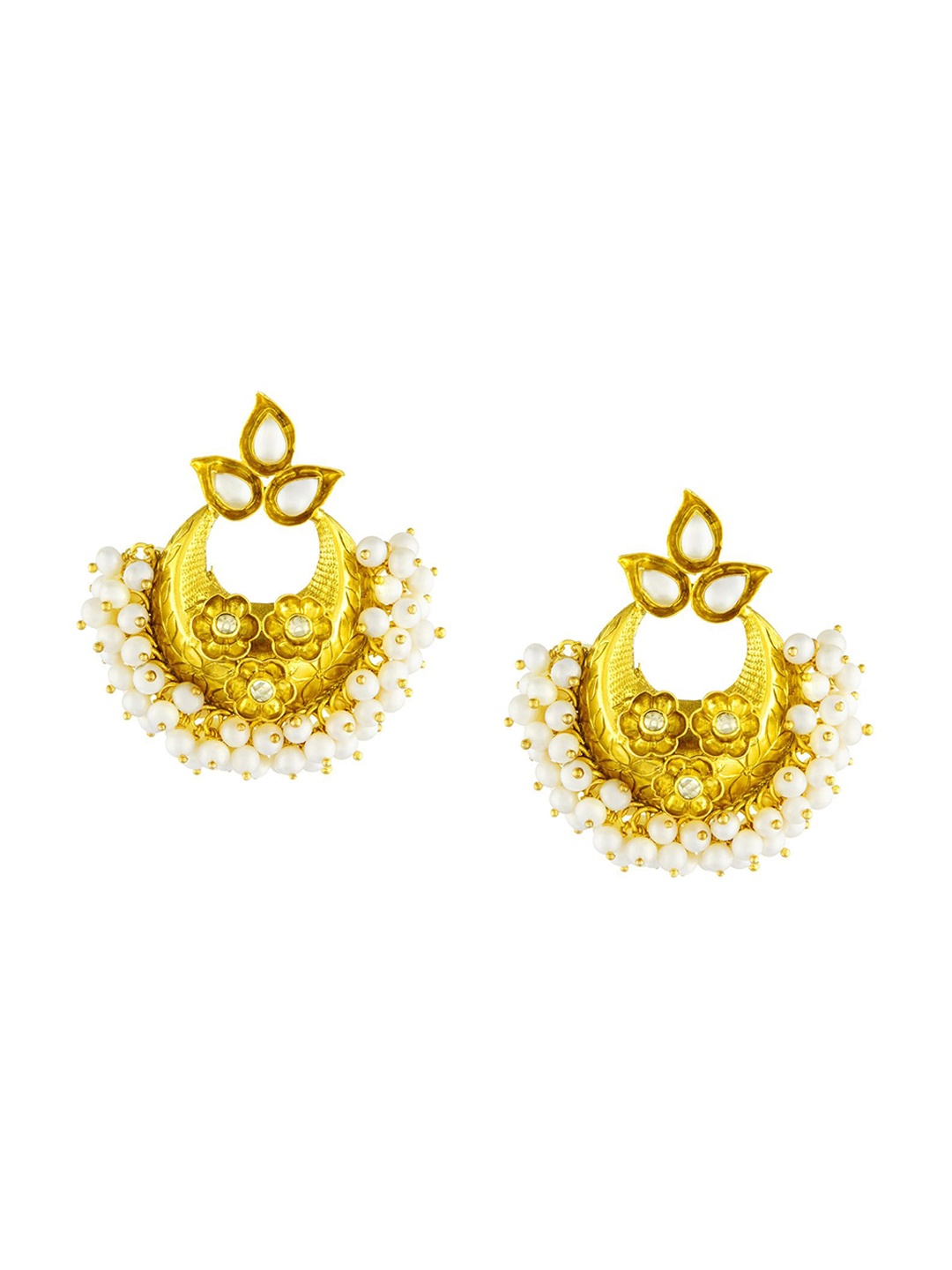 

ahilya 92.5 Sterling Silver Gold-Plated Contemporary Chandbalis Earrings