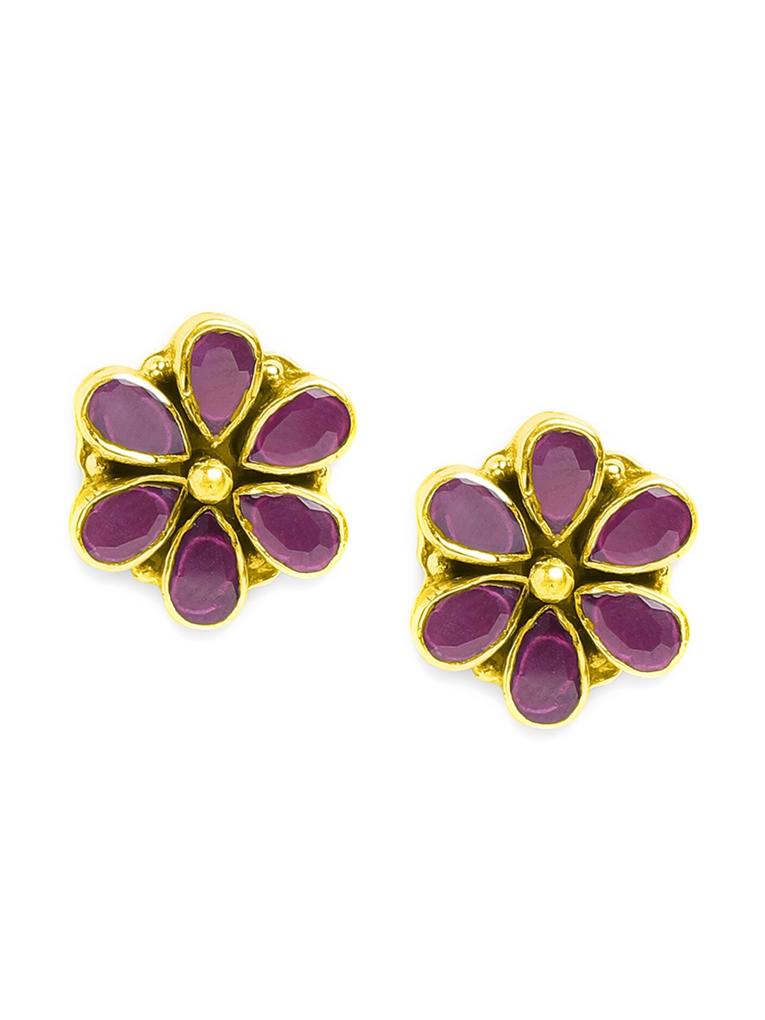 

ahilya 92.5 Sterling Silver Gold Plated Floral Studs Earrings