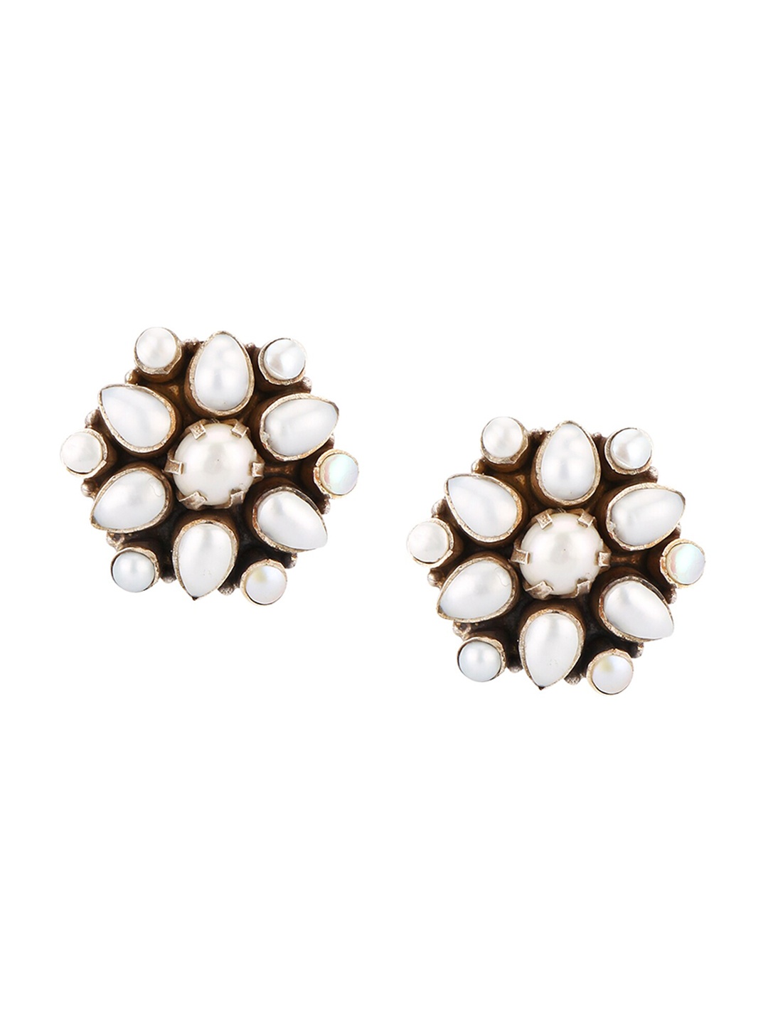 

ahilya 92.5 Sterling Silver Gold-Plated Floral Studs Earrings