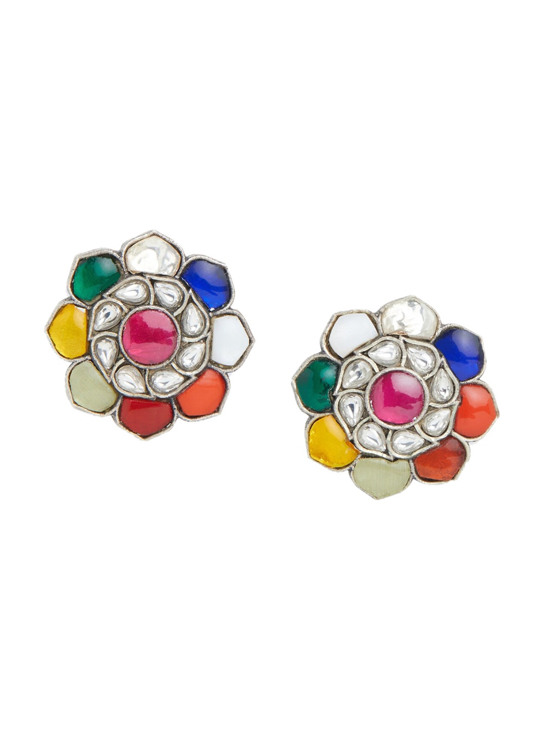 

ahilya 92.5 Sterling Silver Gold-Plated Floral Studs Earrings, Pink