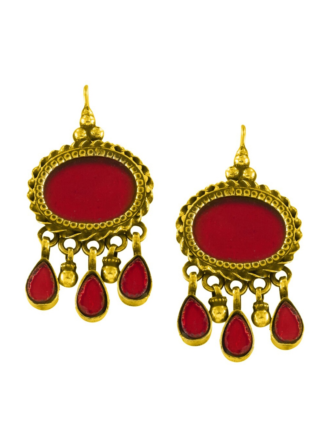 

ahilya Gold-Plated Contemporary Drop Earrings, Red