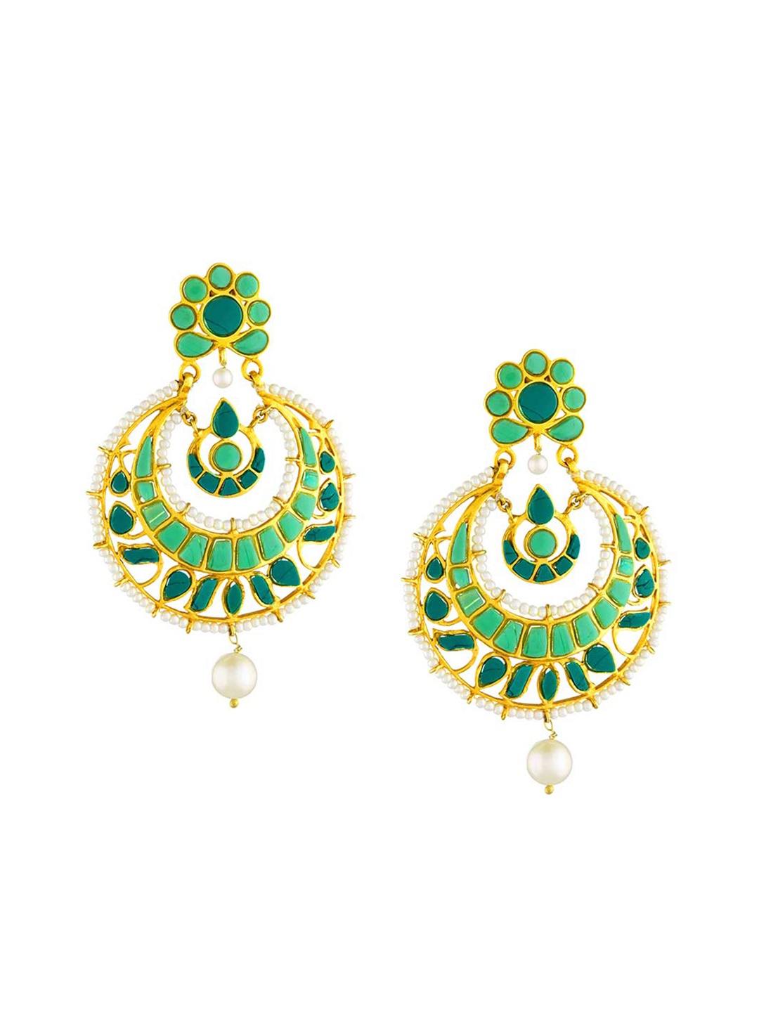 

ahilya Gold-Plated Contemporary Chandbalis Earrings, Green