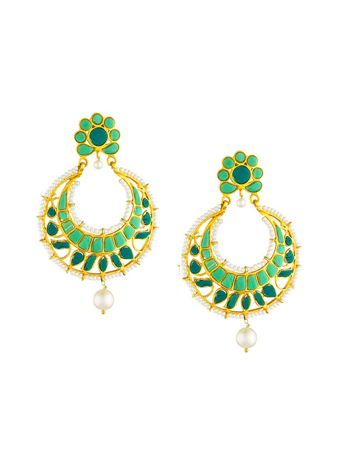 

ahilya Gold-Plated Contemporary Chandbalis Earrings, Green