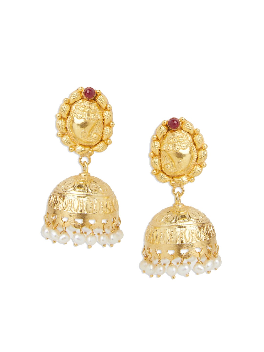 

ahilya Gold-Plated Dome Shaped Jhumkas Earrings, Maroon