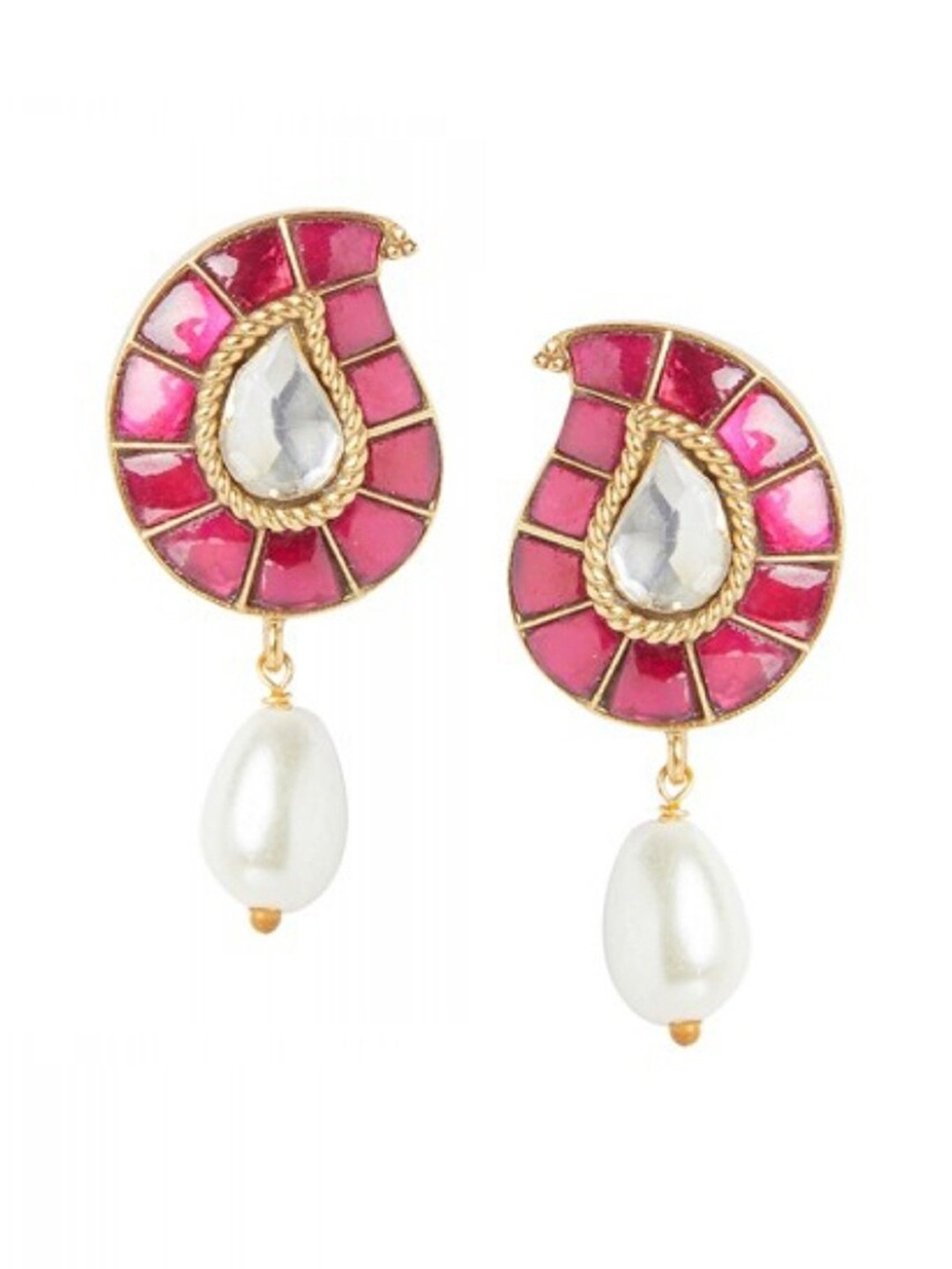 

ahilya Gold-Plated Paisley Drop Earrings, Pink