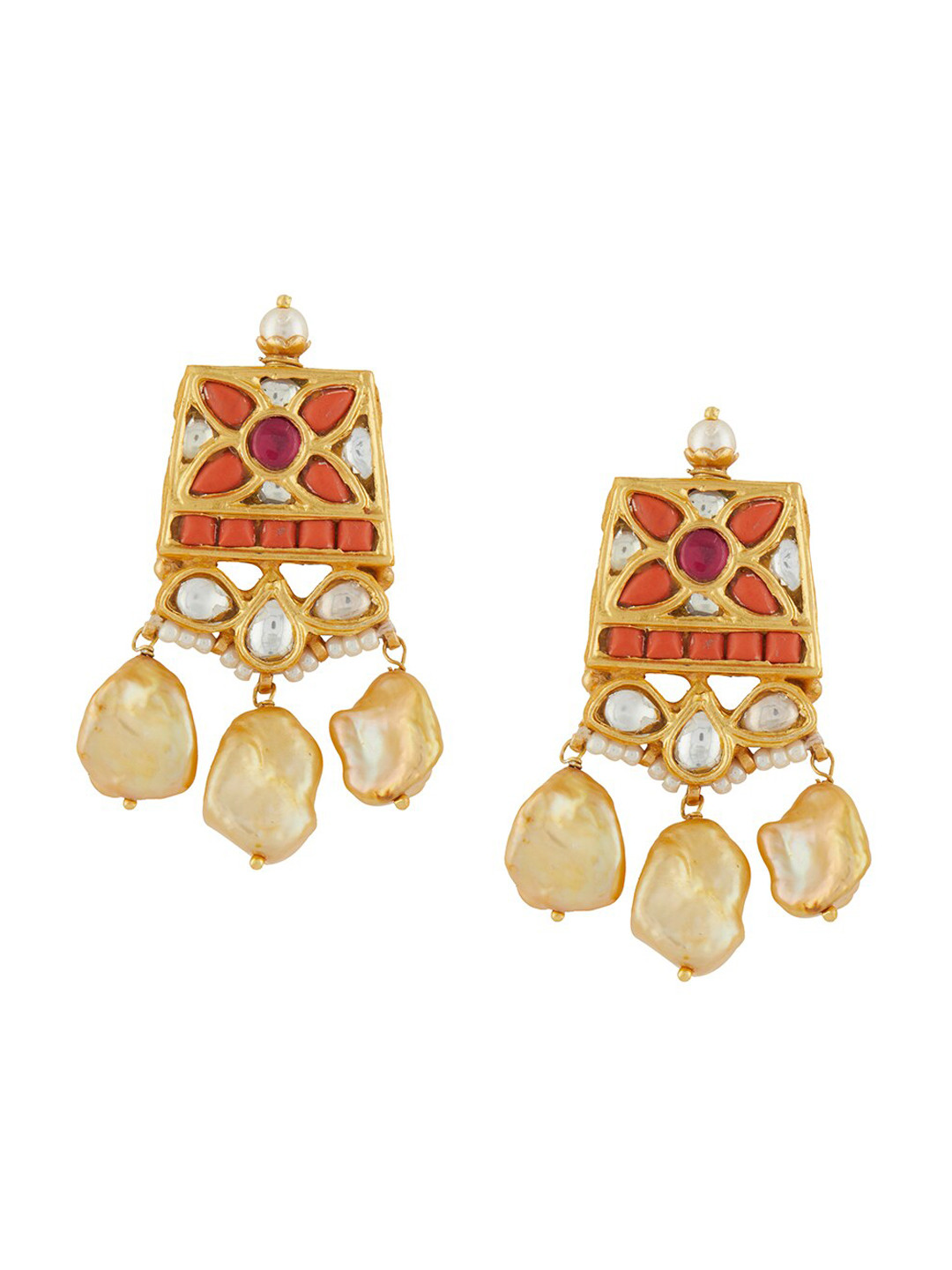 

ahilya Gold-Plated Contemporary Drop Earrings, Orange
