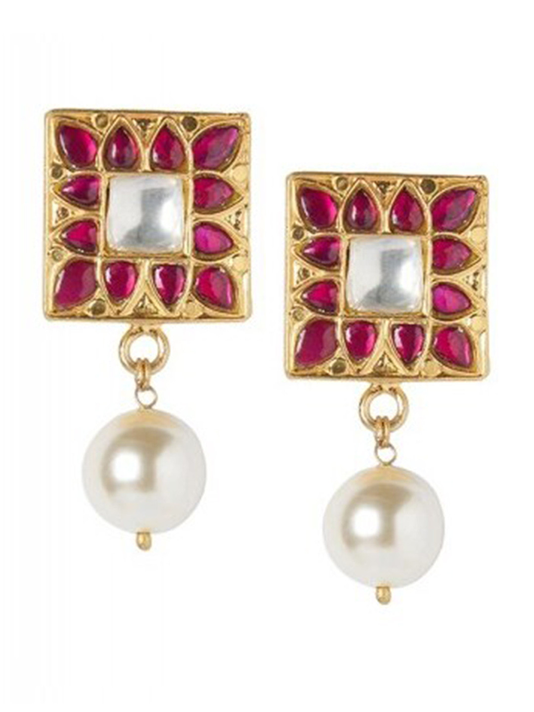 

ahilya Gold-Plated Contemporary Drop Earrings, Pink