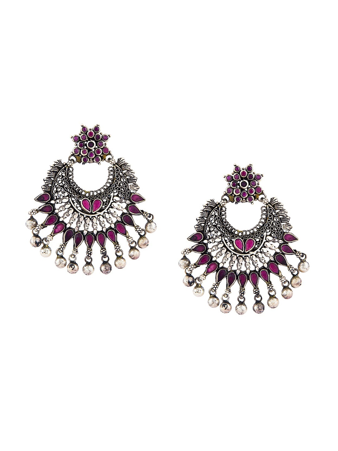 

ahilya Gold-Plated Contemporary Chandbalis Earrings, Pink