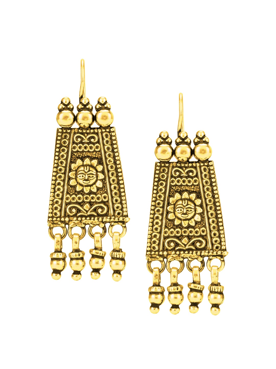 

ahilya Gold-Plated Contemporary Temple Drop Earrings