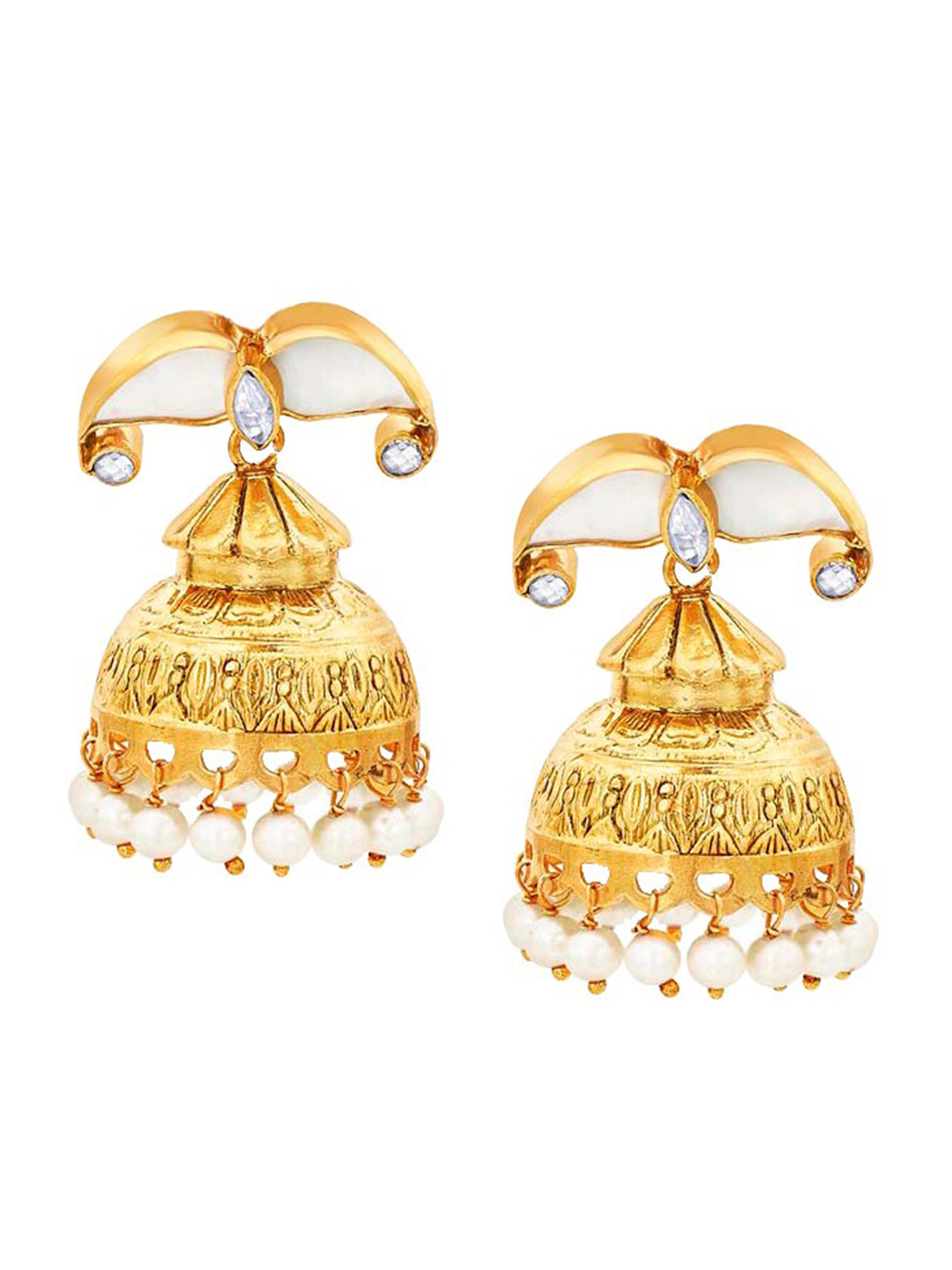 

ahilya Gold-Plated Contemporary Jhumkas Earrings, White
