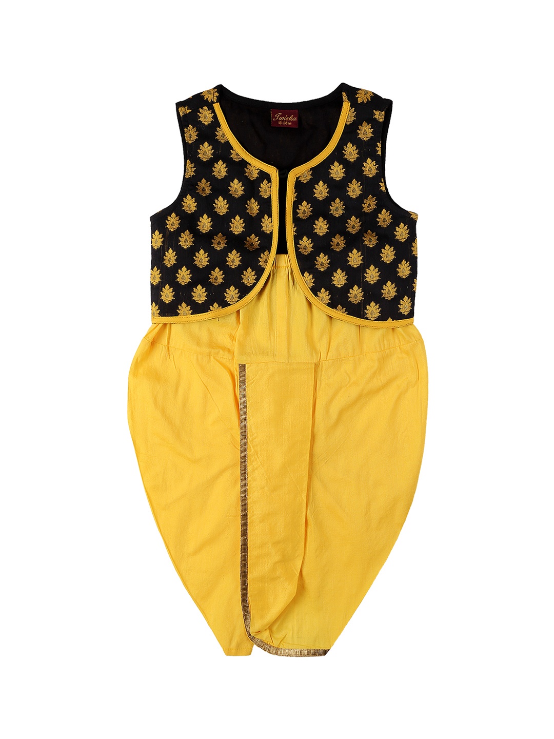 

Twisha Girls Yellow & Black Self-Design Dhoti Set