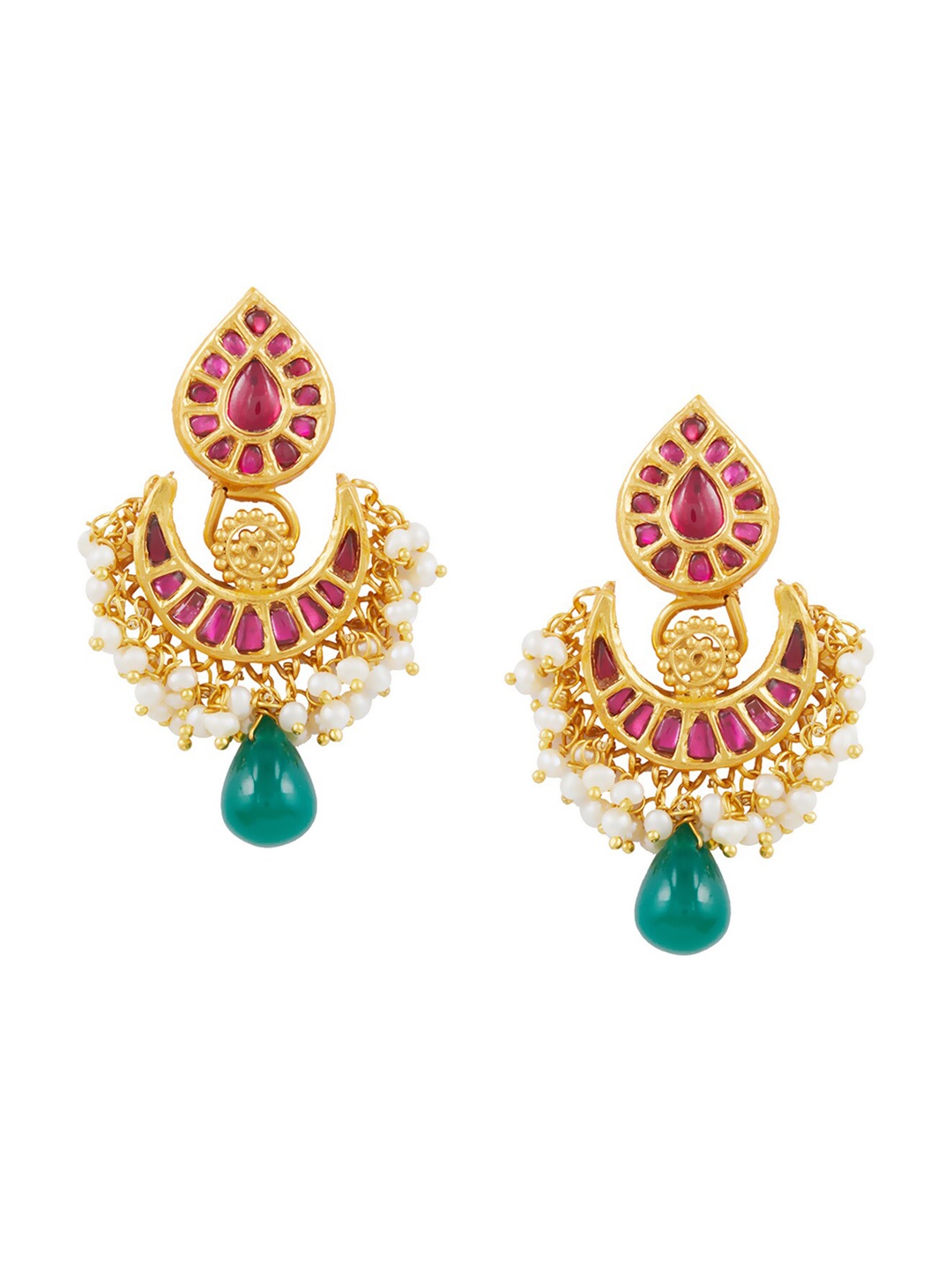 

ahilya Gold-Plated Contemporary Chandbalis Earrings, Green