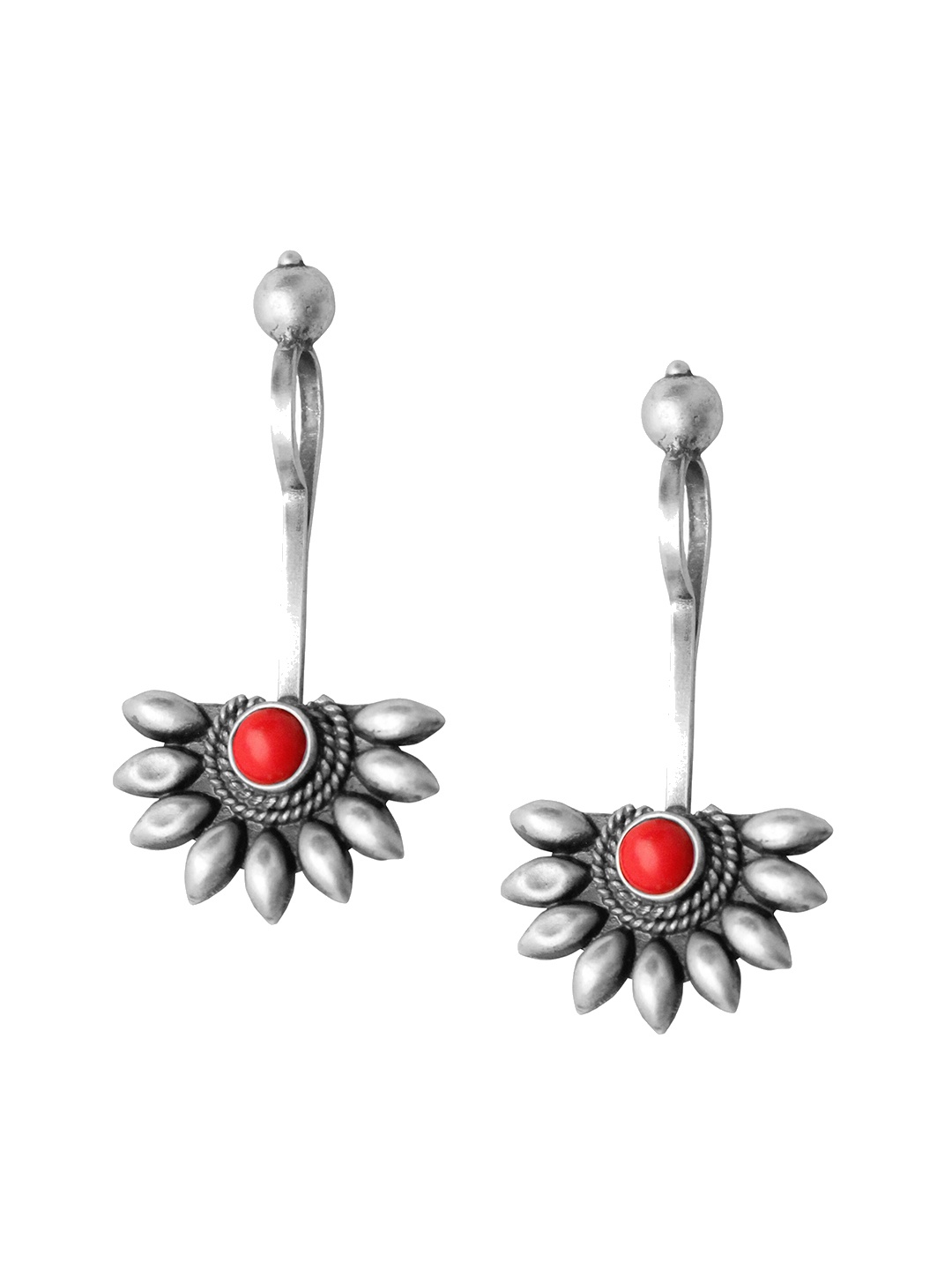 

ahilya Silver-Plated Floral Ear Cuff Earrings, Red