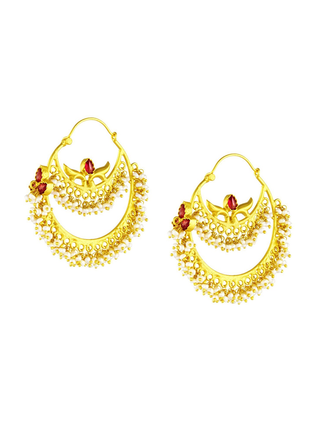 

ahilya Gold-Plated Contemporary Chandbalis Earrings, Red