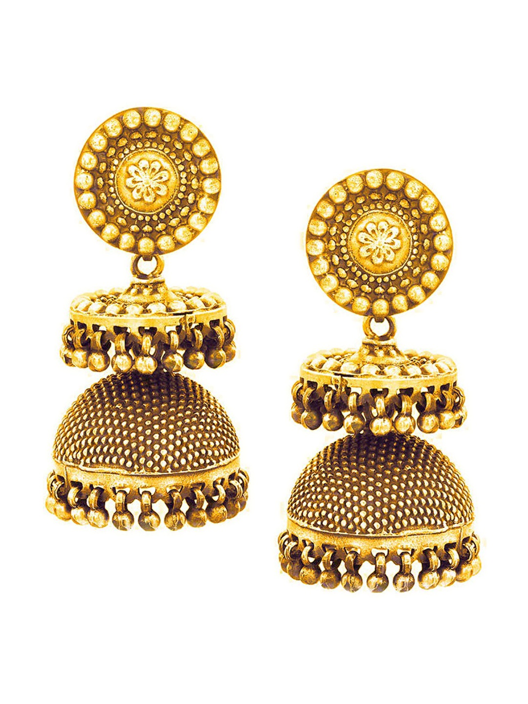 

ahilya 92.5 Sterling Silver Gold-Plated Dome Shaped Jhumkas Earrings