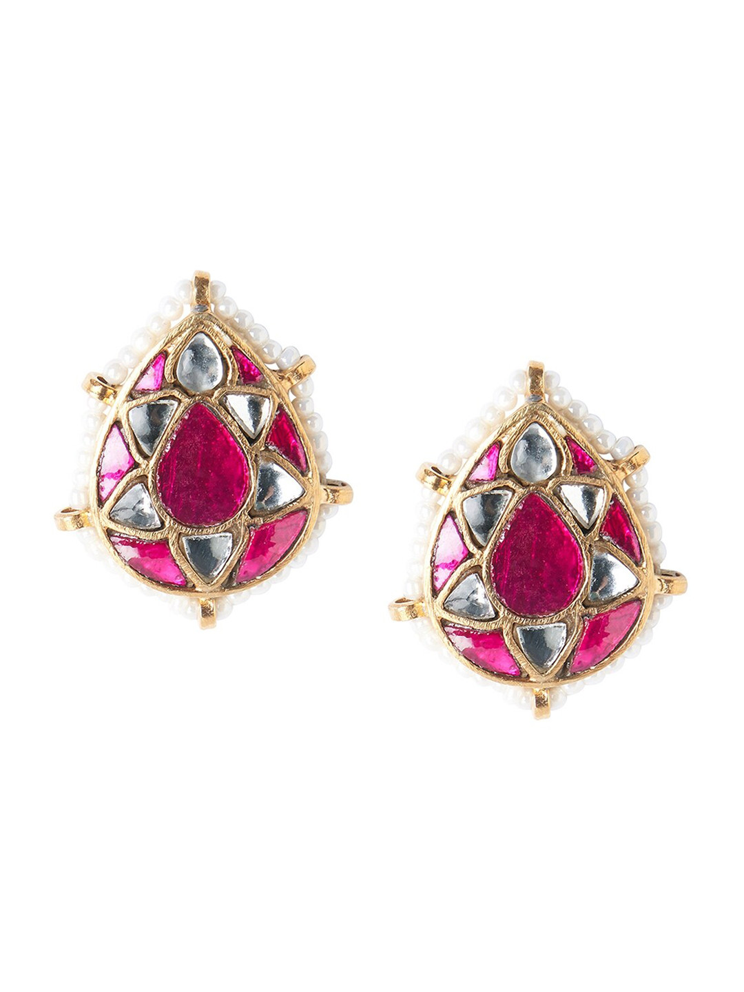 

ahilya 92.5 Sterling Silver Gold-Plated Contemporary Studs Earrings, Red