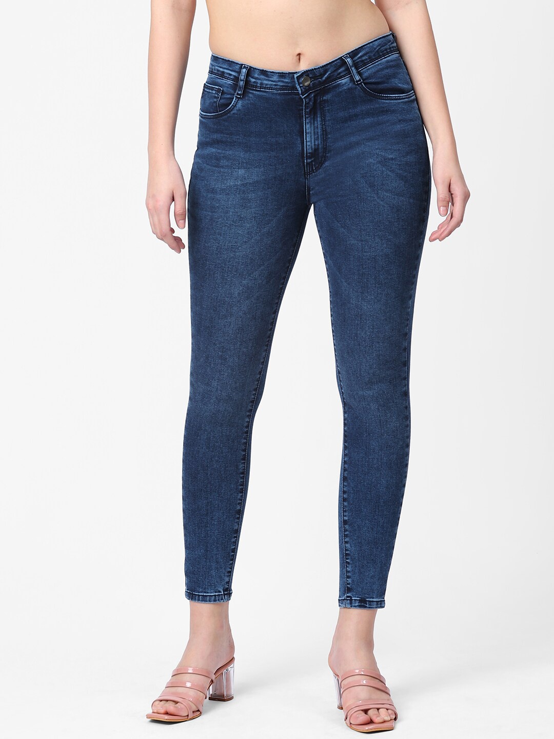 

Kraus Jeans Women Skinny Fit High-Rise Heavy Fade Jeans, Blue