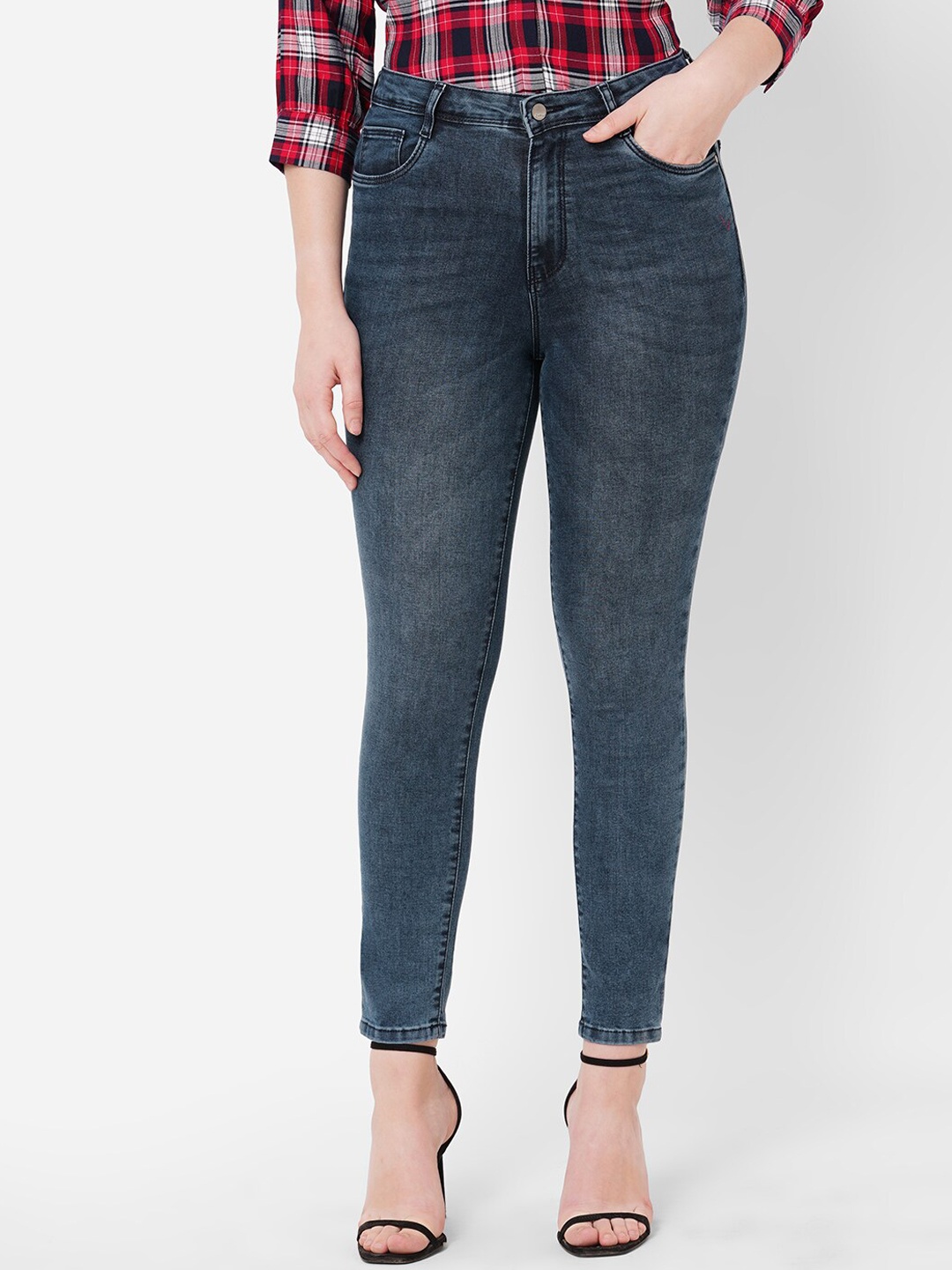 

Kraus Jeans Women Super Skinny Fit High-Rise Light Fade Stretchable Jeans, Blue