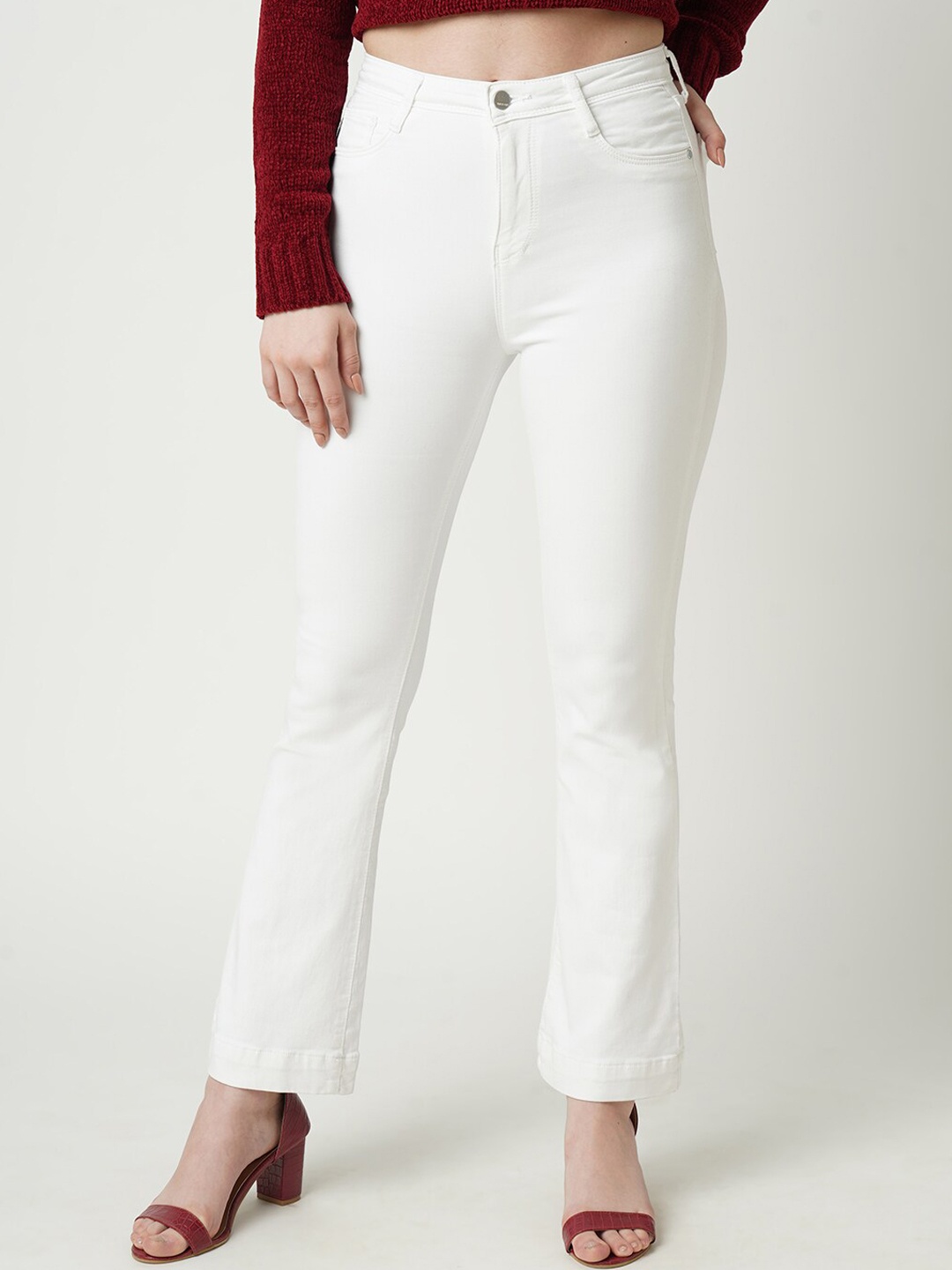 

Kraus Jeans Women Flared High-Rise Stretchable Jeans, White