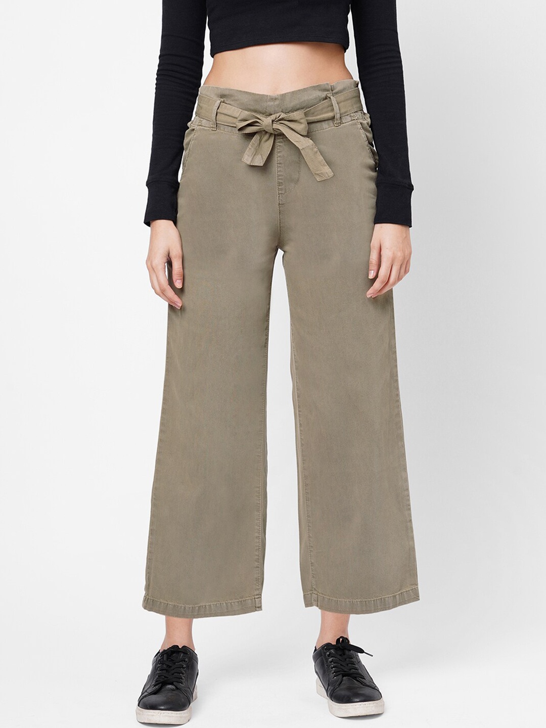 

Kraus Jeans Women Wide Leg High-Rise Pure Cotton Jeans, Olive
