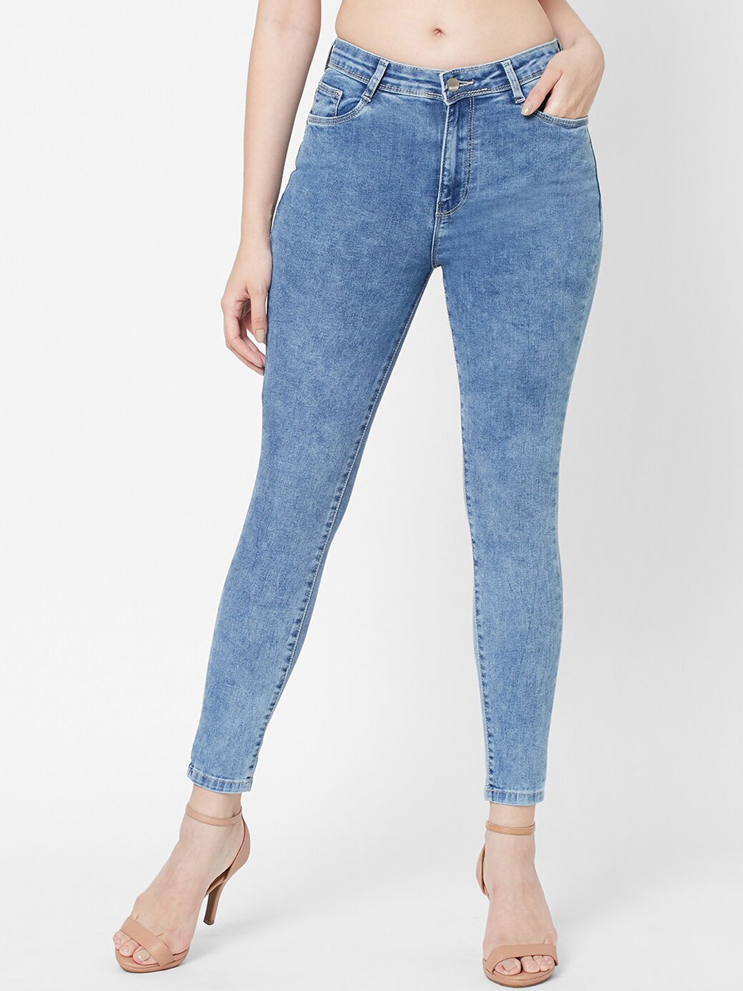 

Kraus Jeans Women Super Skinny Fit Mid-Rise Light Fade Jeans, Blue
