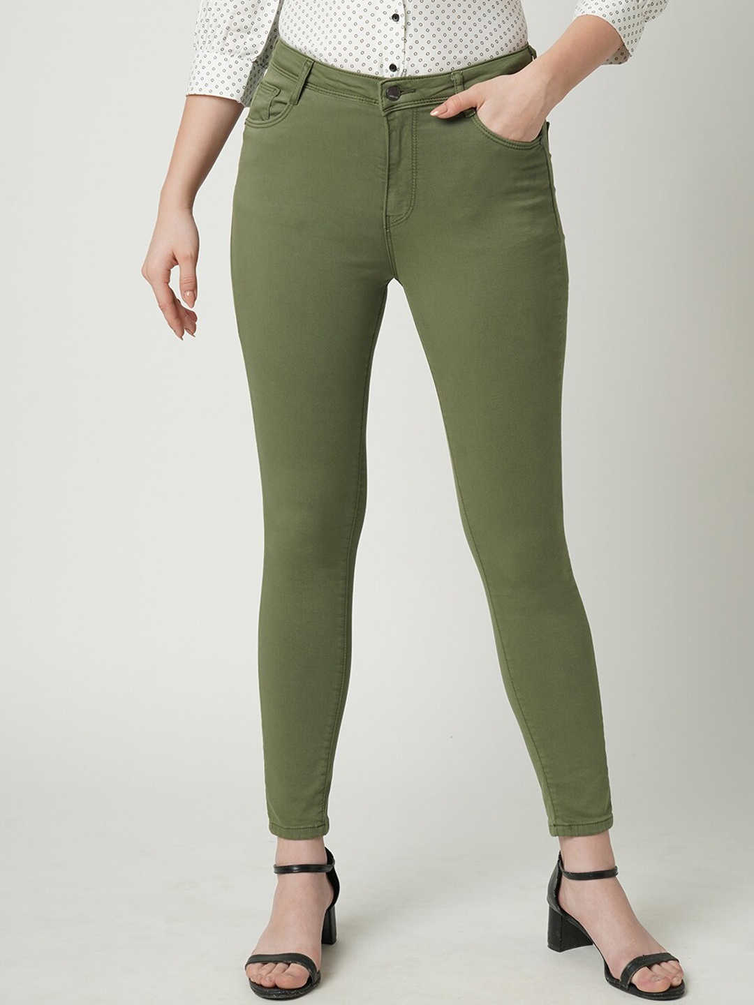 

Kraus Jeans Women Super Skinny Fit High-Rise Jeans, Olive