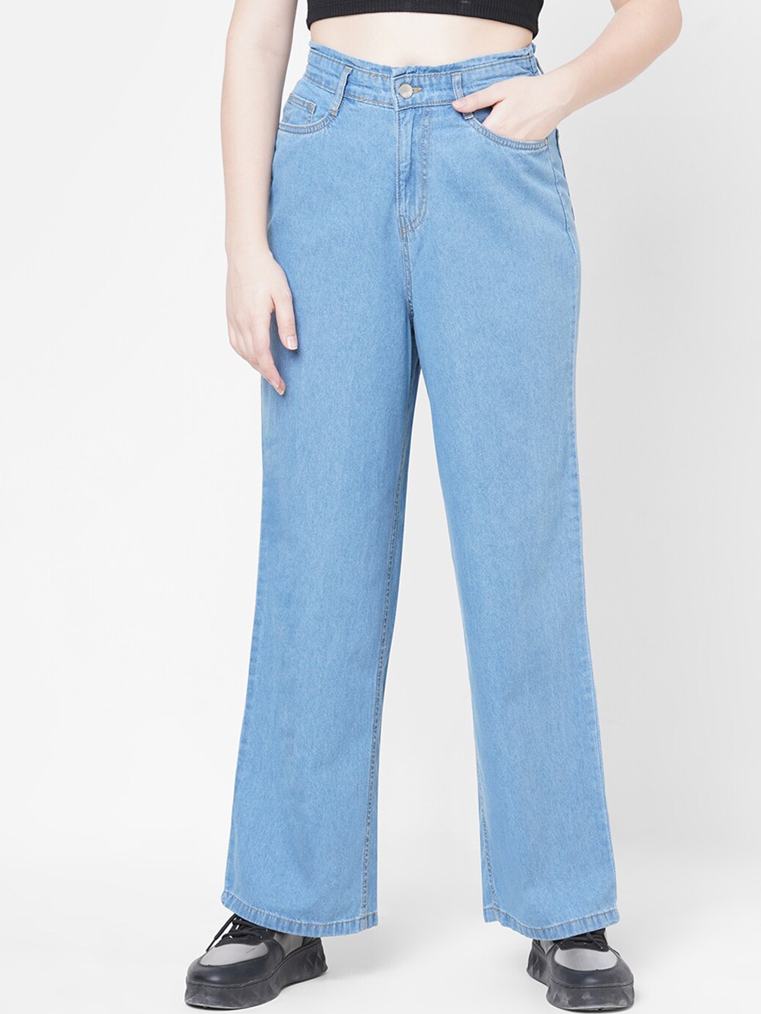 

Kraus Jeans Women Wide Leg High-Rise Pure Cotton Jeans, Blue