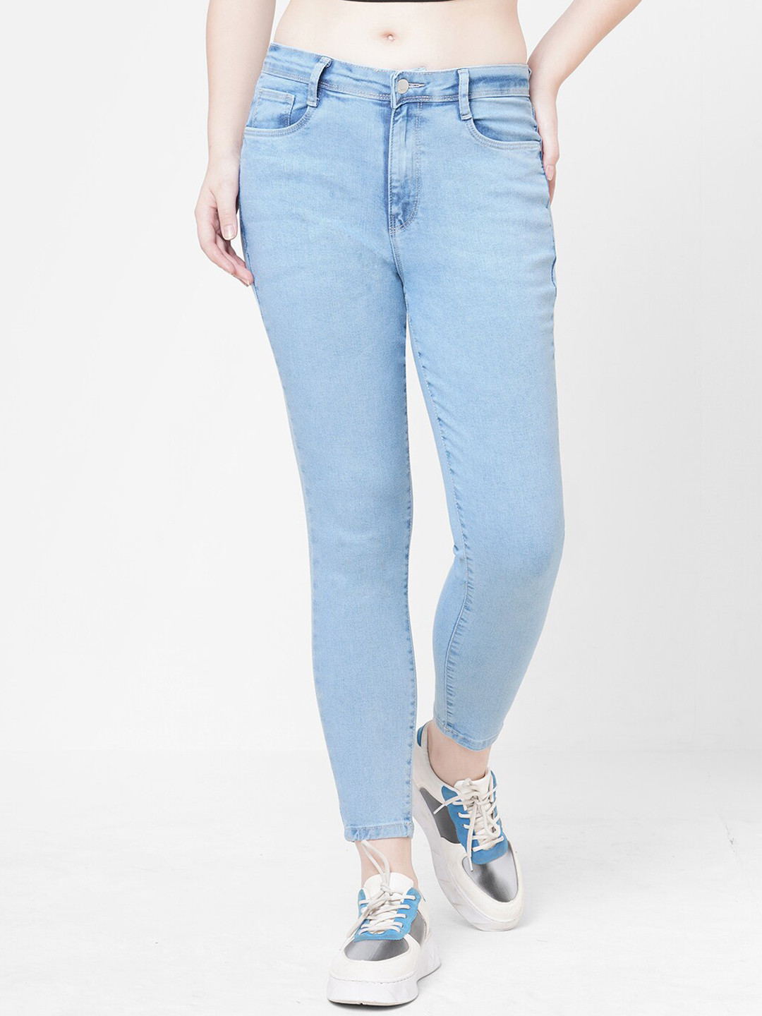 

Kraus Jeans Women Skinny Fit Mid-Rise Heavy Fade Jeans, Blue