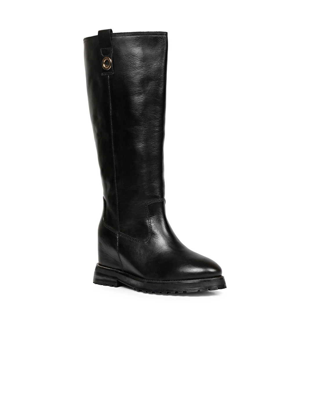 

Saint G Women High Top Block-Heeled Leather Winter Boots, Black