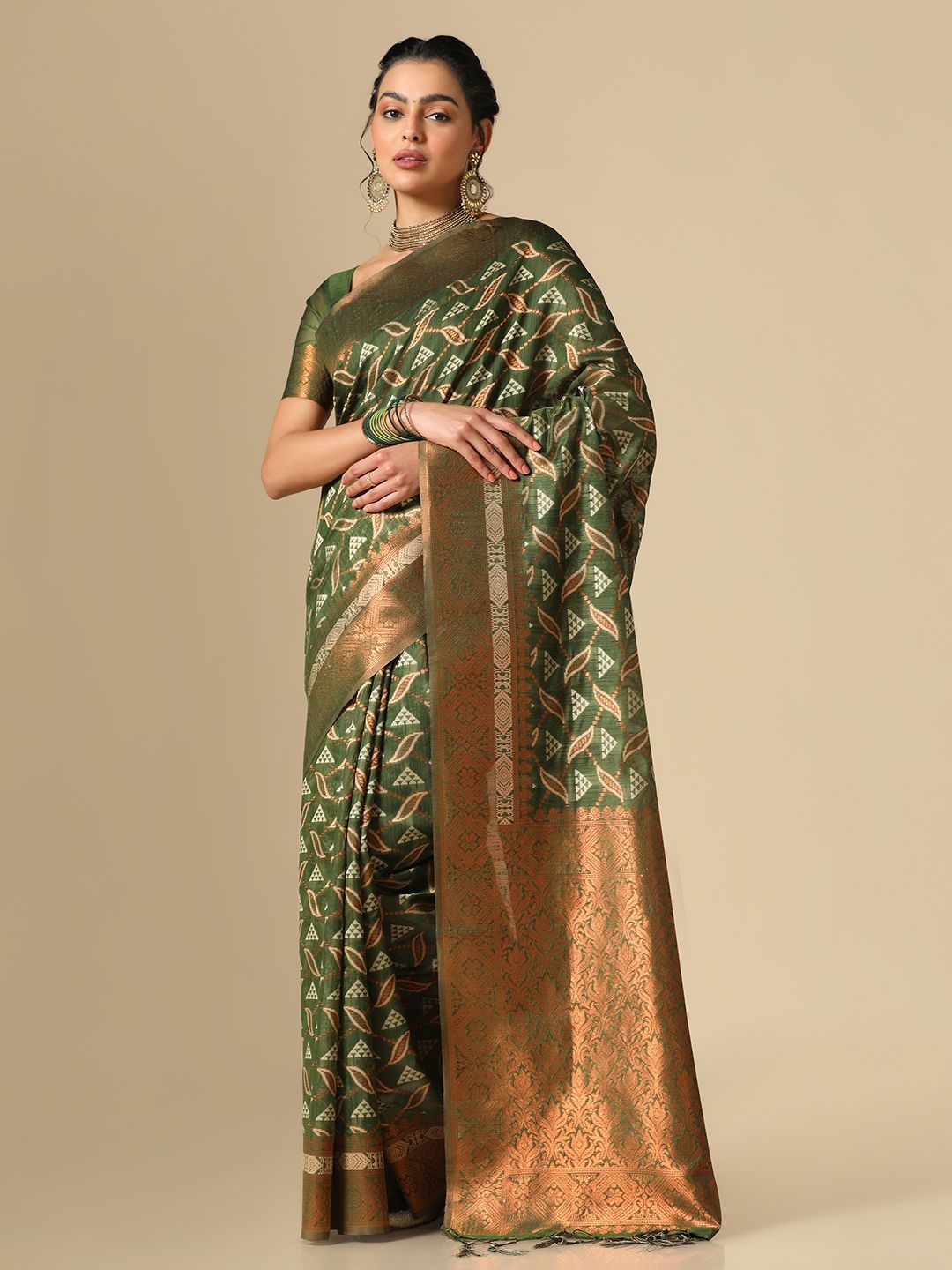 

Satrani Woven Design Zari Banarasi Saree, Green