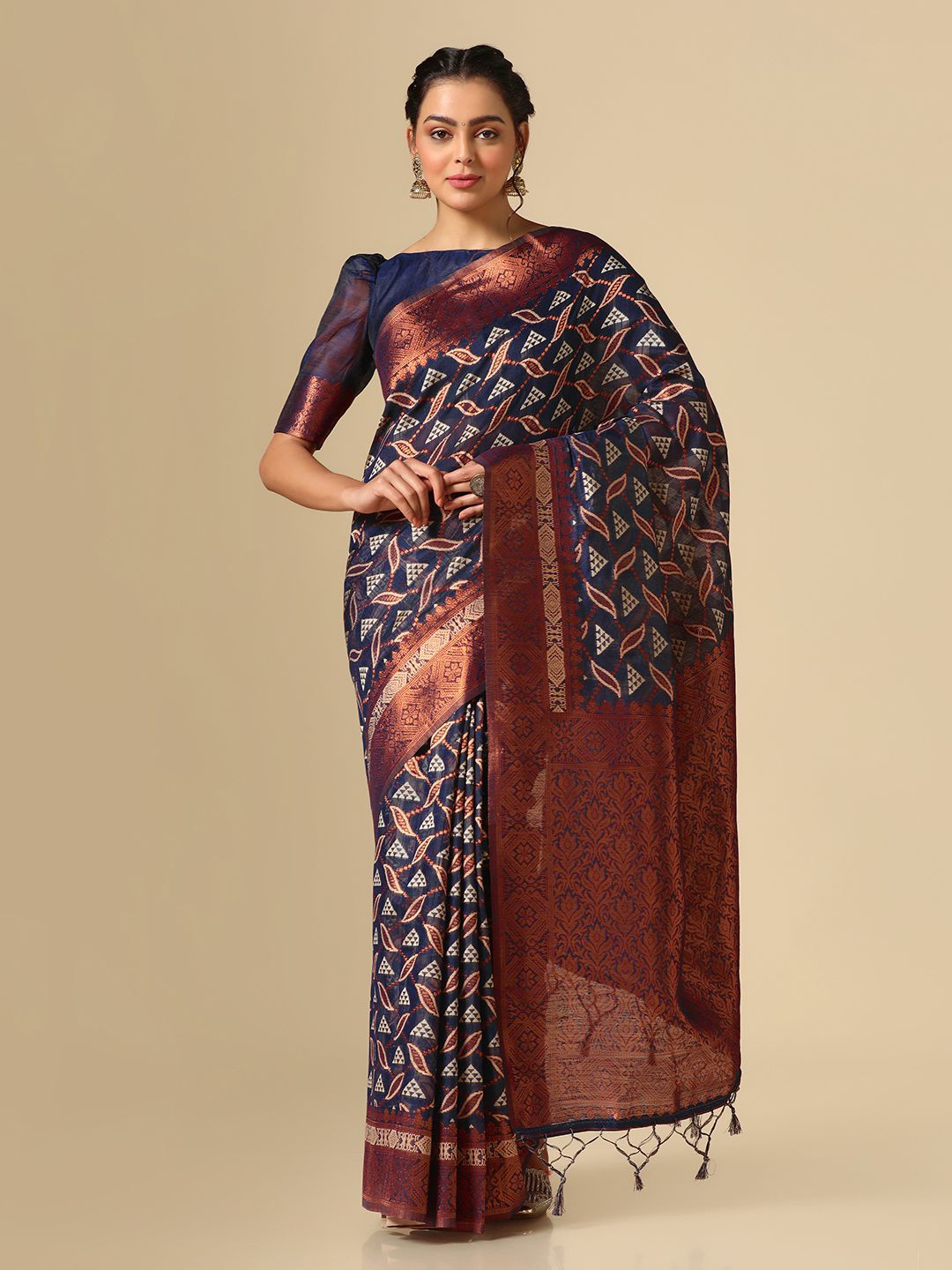 

Satrani Ethnic Motif Woven Design Zari Banarasi Saree, Blue