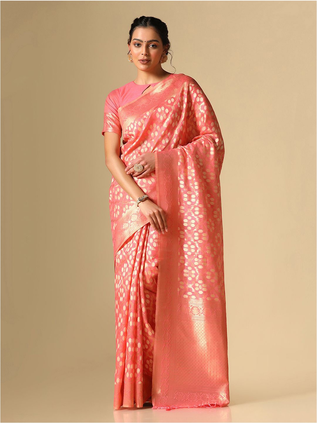 

Mitera Ethnic Motifs Woven Design Zari Banarasi Saree, Pink