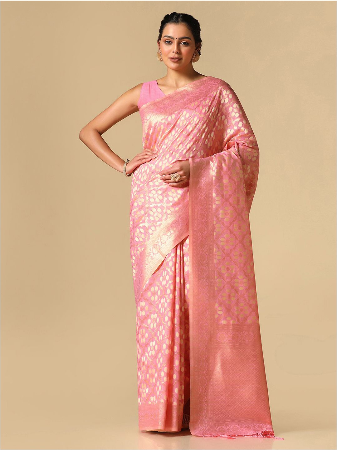 

Mitera Ethnic Motifs Woven Design Zari Banarasi Saree, Pink