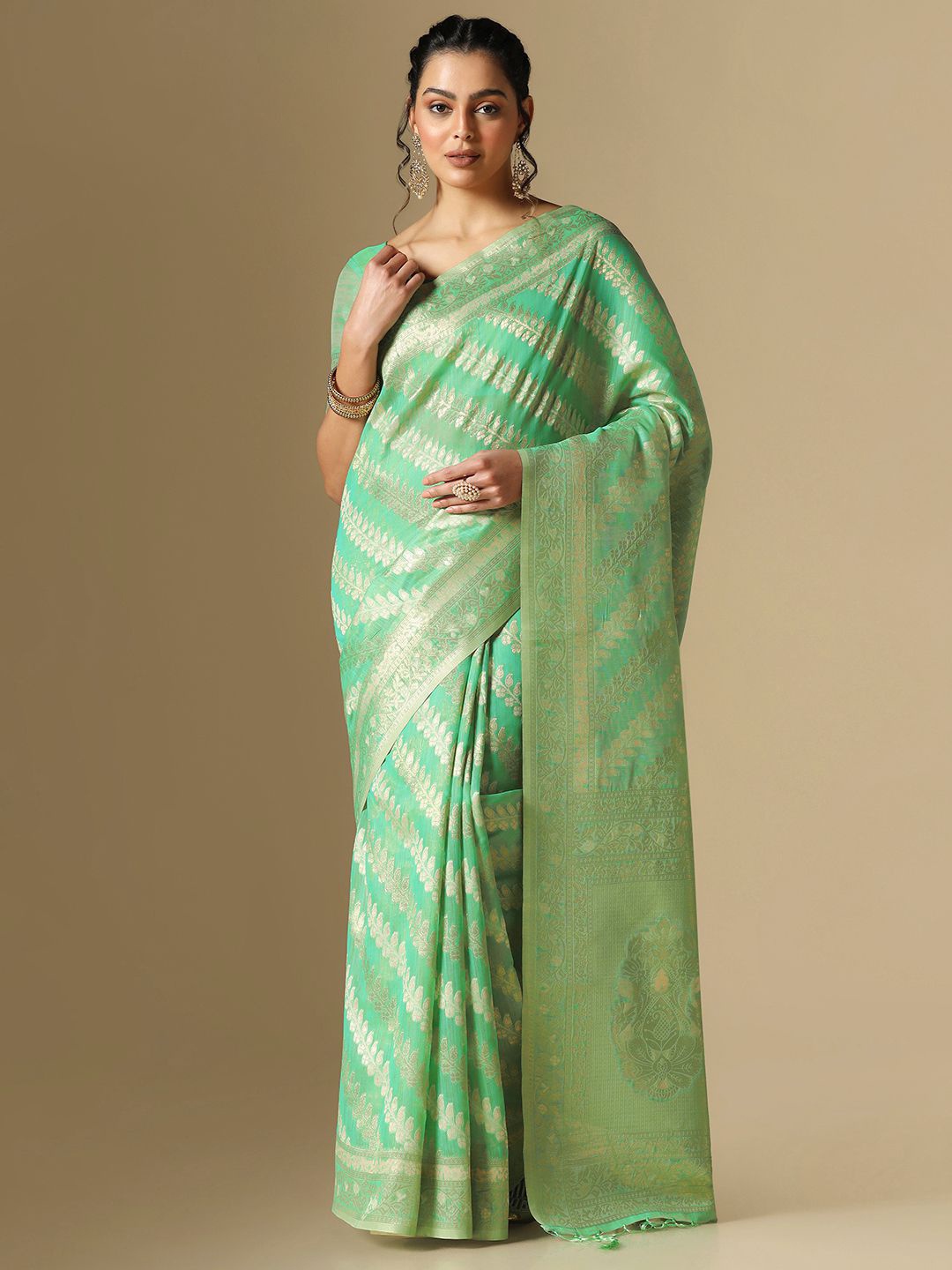

Mitera Ethnic Motifs Woven Design Zari Banarasi Saree, Turquoise blue