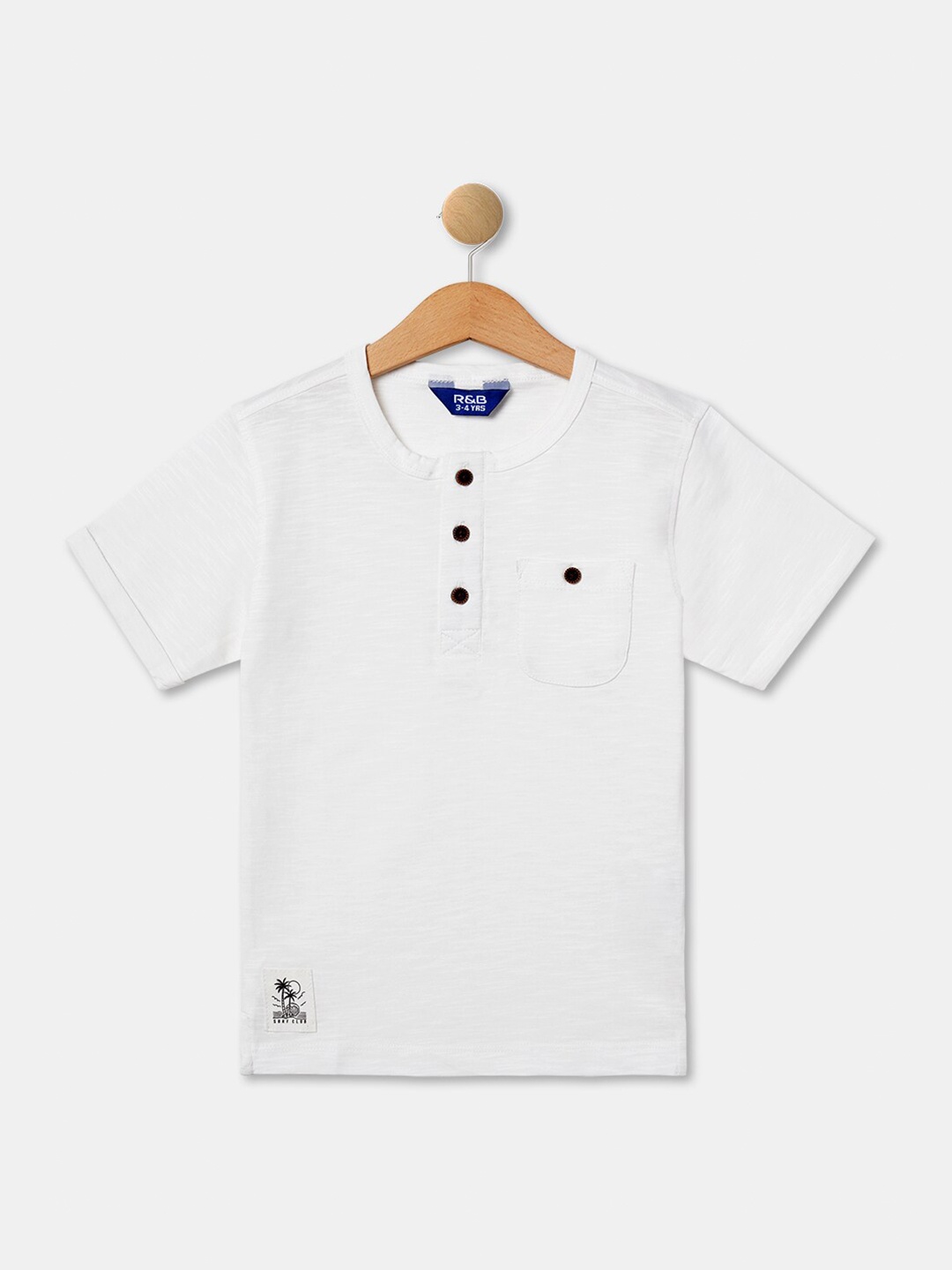 

R&B Boys Henley Neck Cotton T-shirt, White