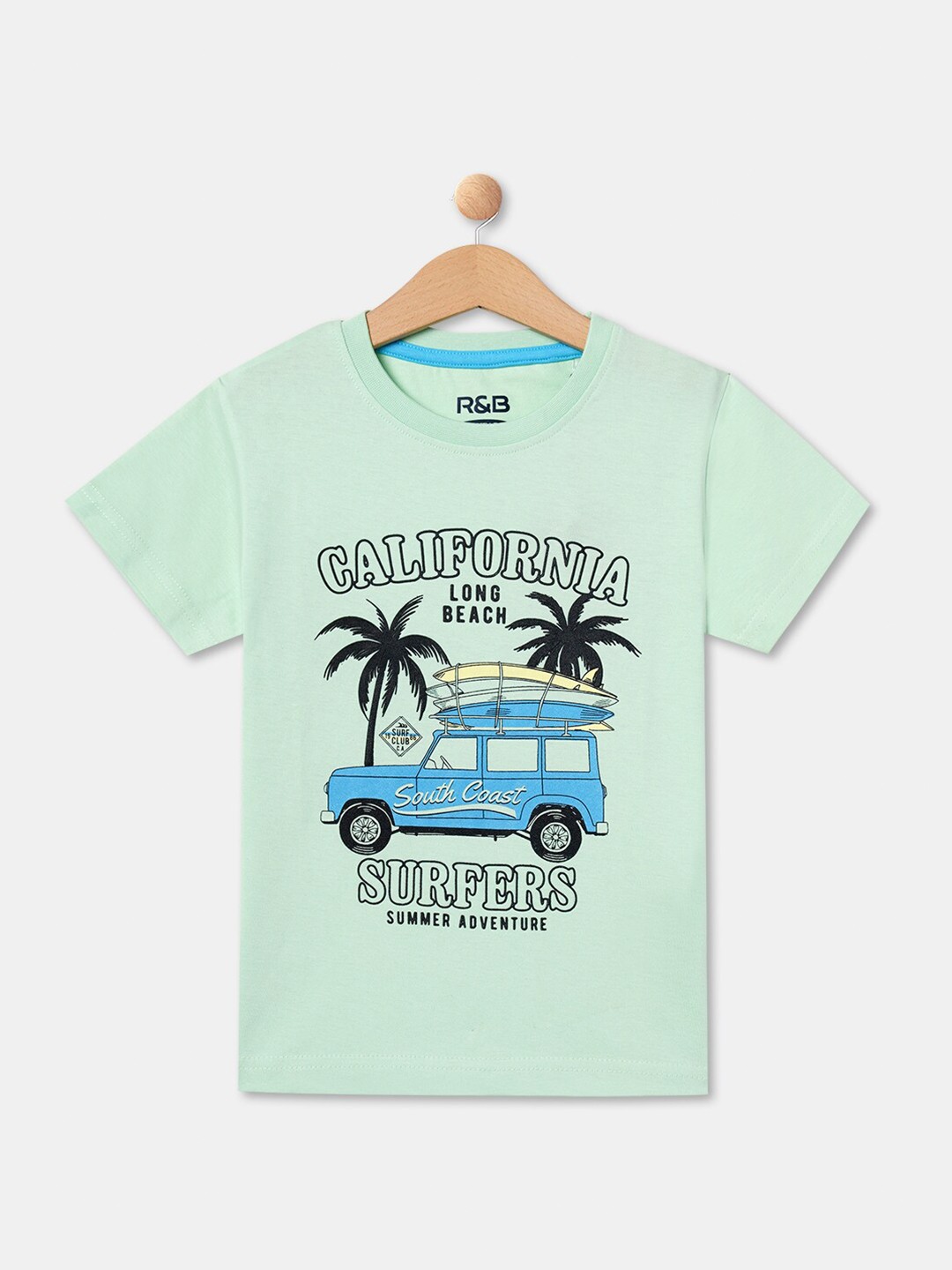 

R&B Boys Graphic Printed Cotton T-shirt, Green