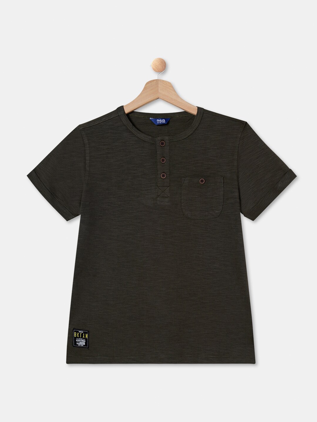 

R&B Boys Melange Henley Neck Cotton Relaxed Fit T-shirt, Olive