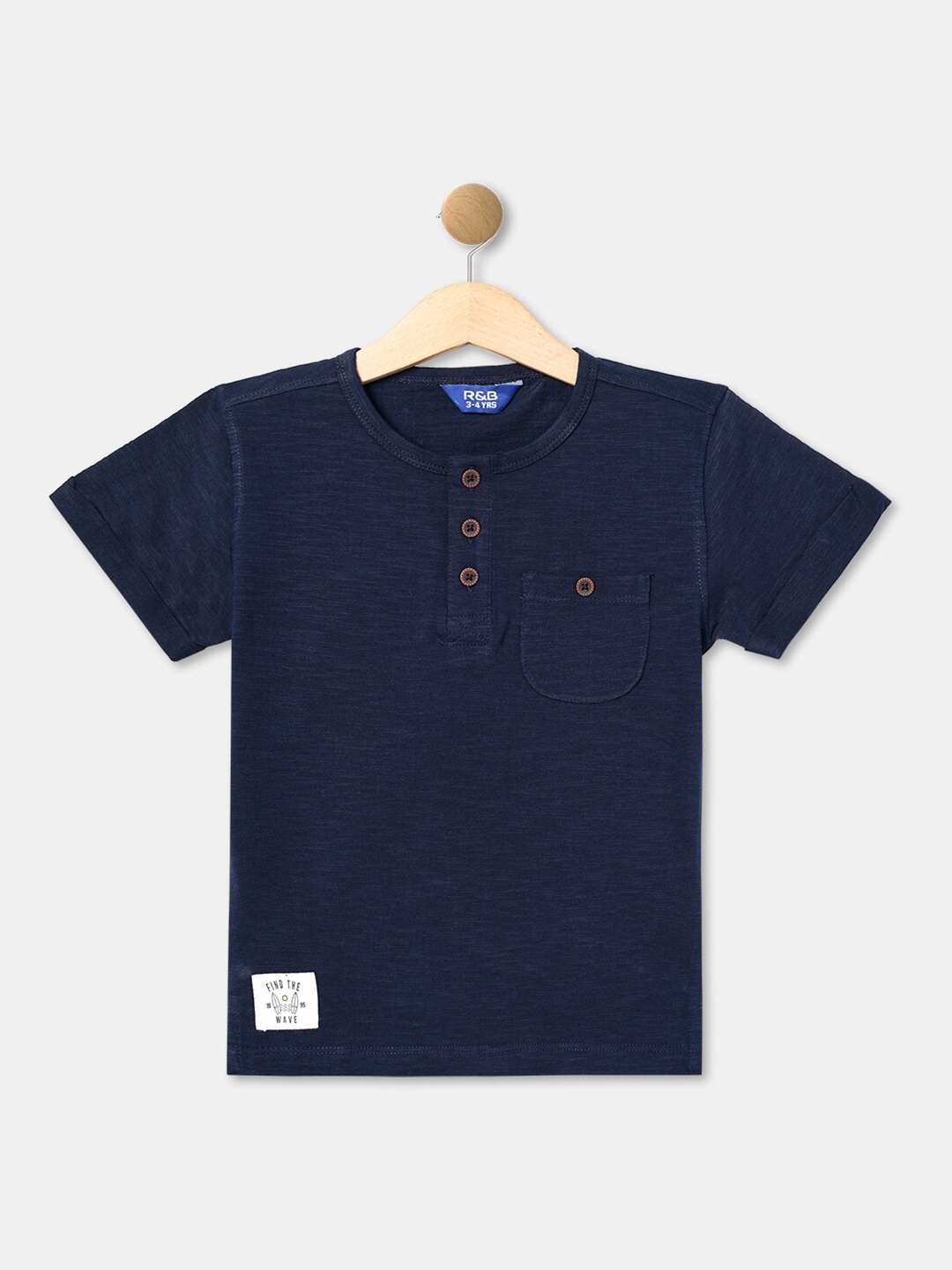 

R&B Boys Henley Neck Cotton T-shirt, Blue